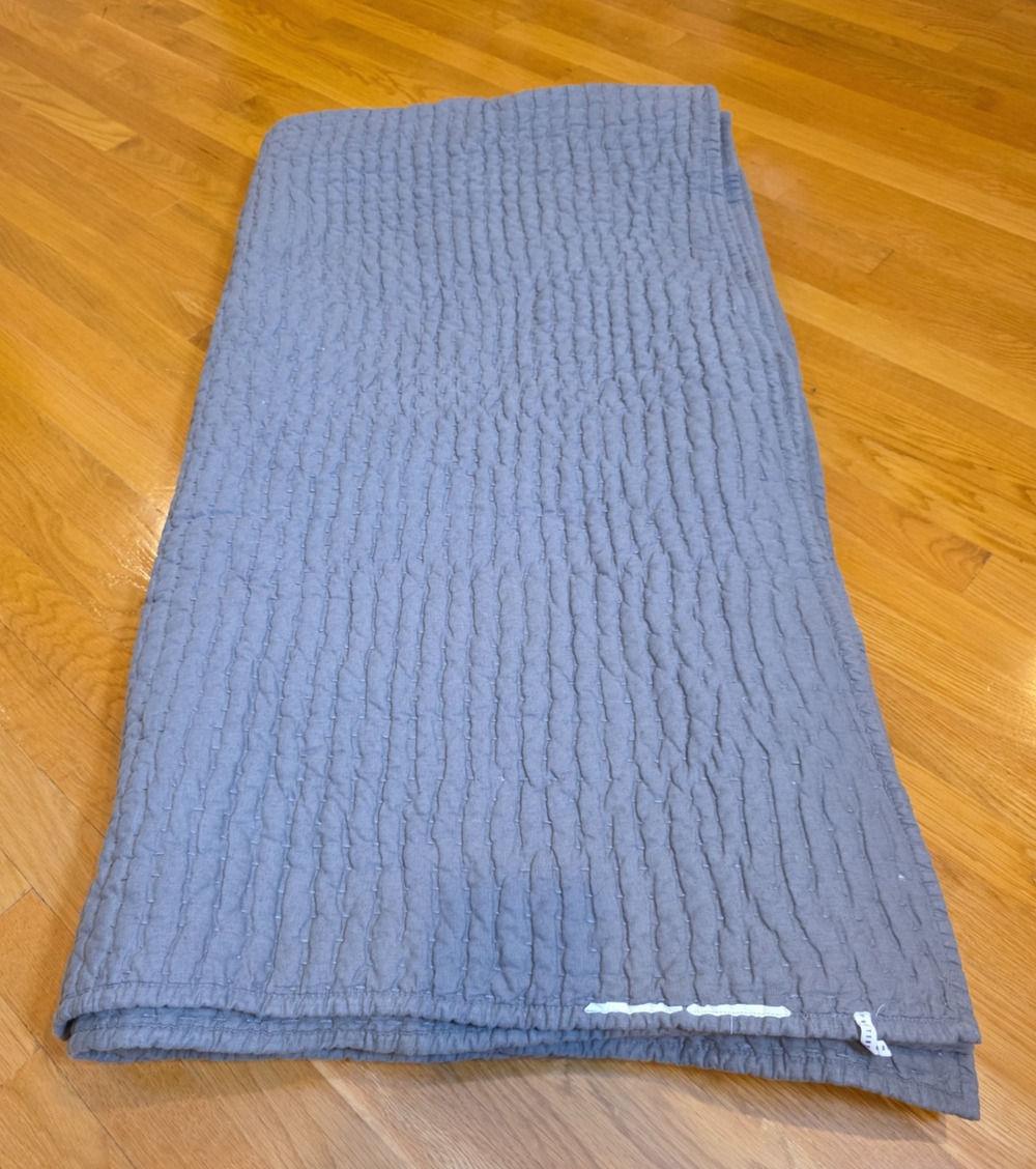 Pottery Barn Pick Stitch Cotton Linen Quilt Full Queen Gray Blue Coastal Cottage